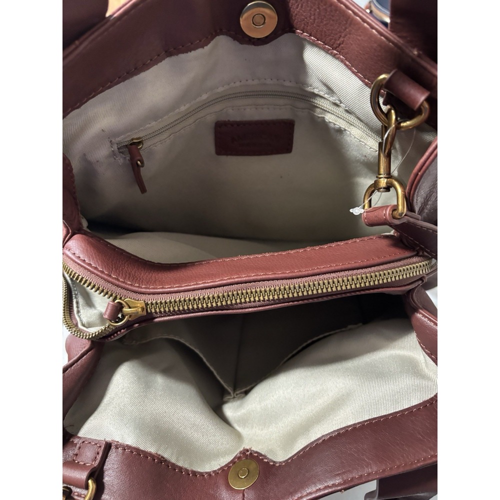 NWOT American Leather Co Ada Triple Entry Satchel Bag Red Wine Smooth Crossbody - Picture 6 of 9
